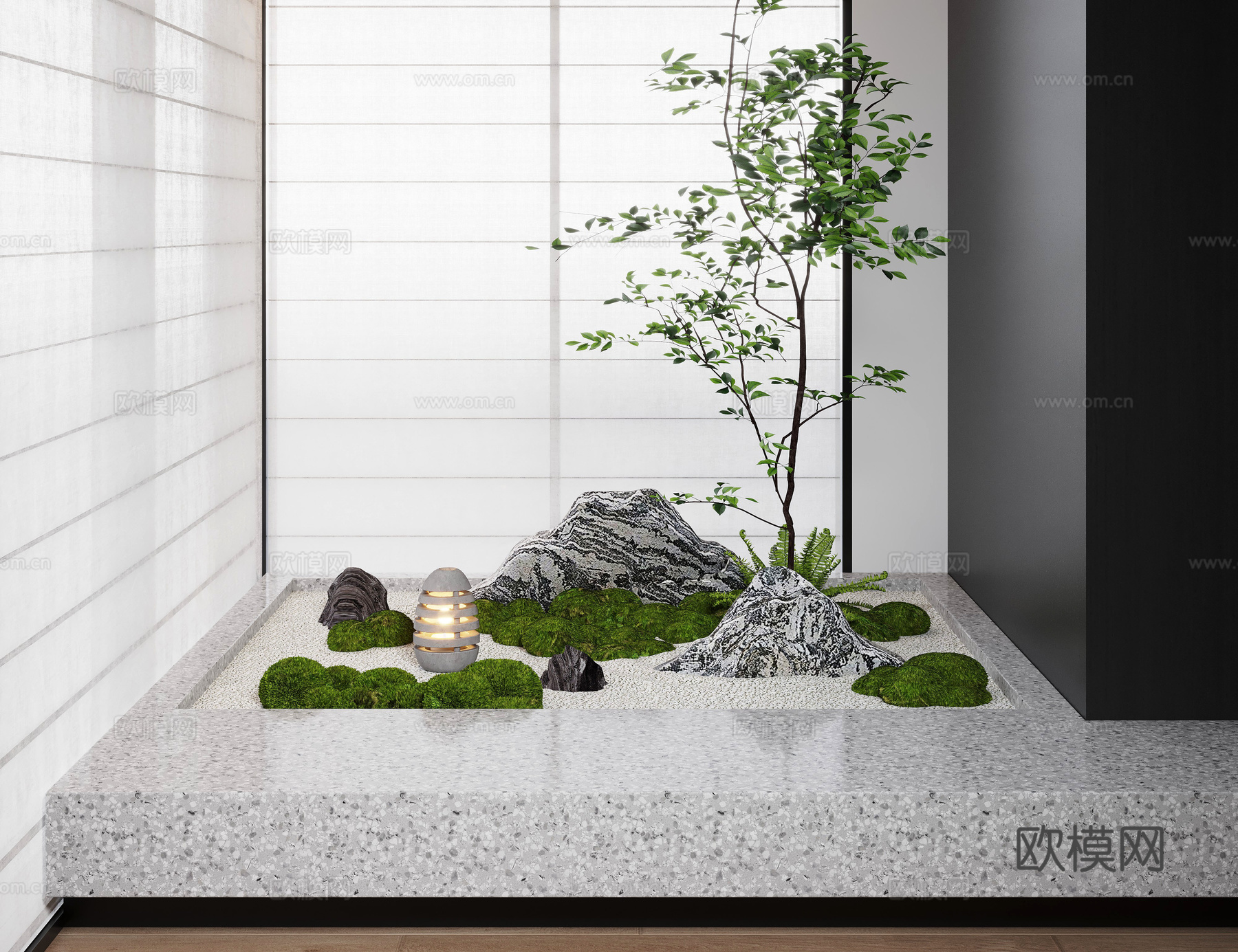 现代室内景观造景 苔藓景观 景观小品 景观石3d模型