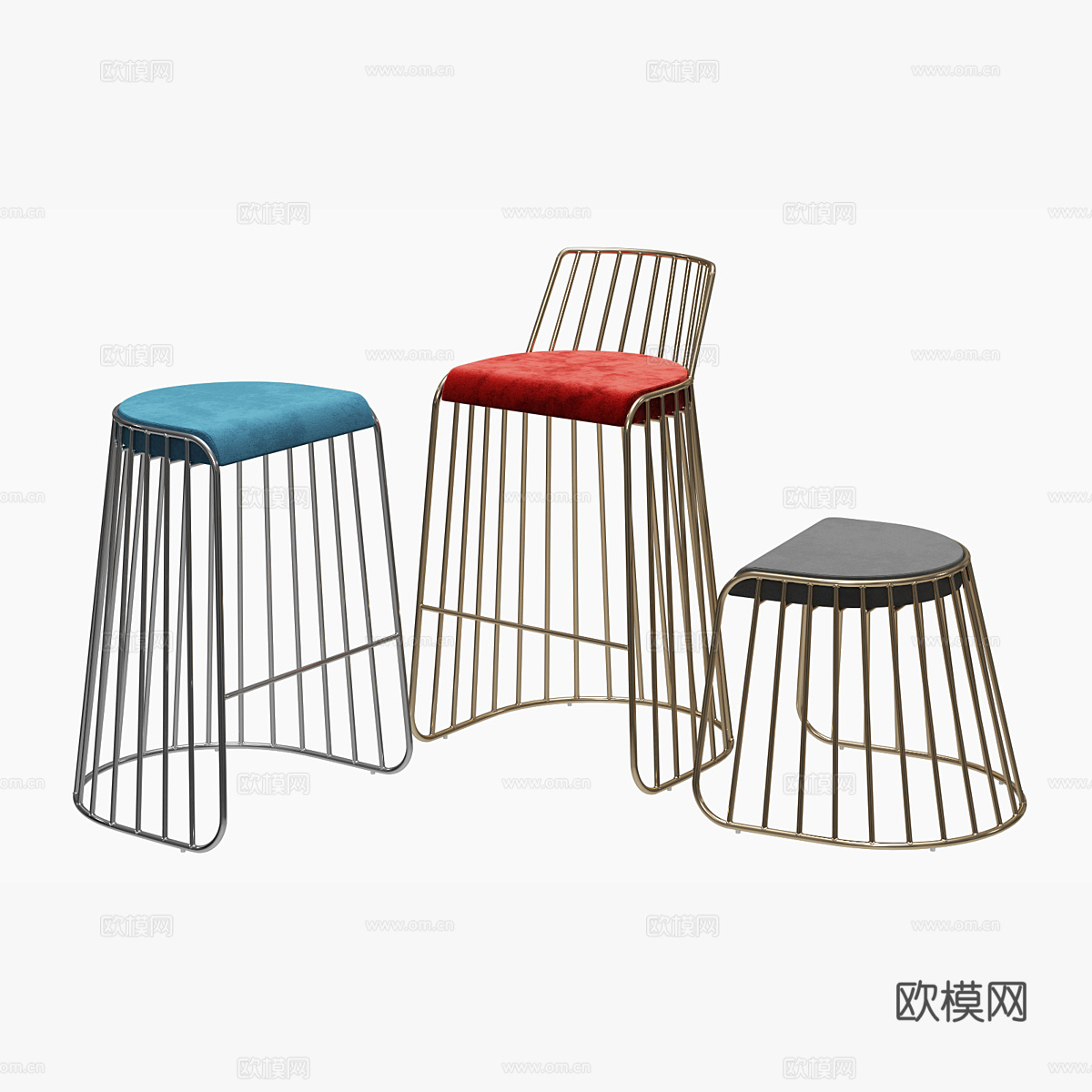 现代意式轻奢不锈钢吧台椅3d模型