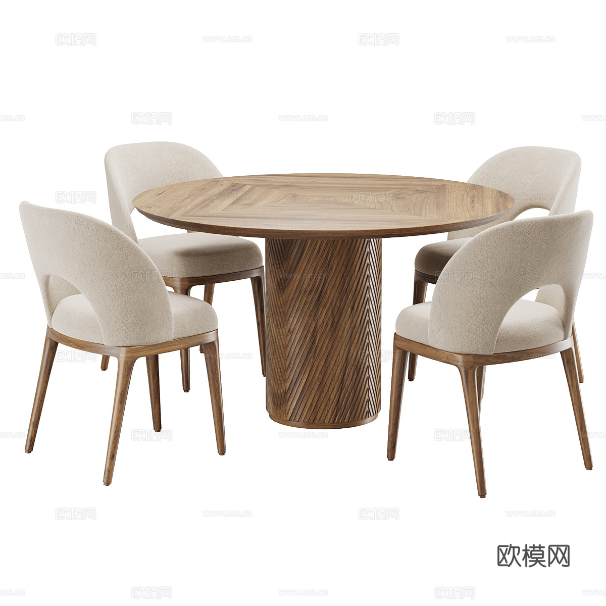 新中式圆餐桌椅组合3d模型