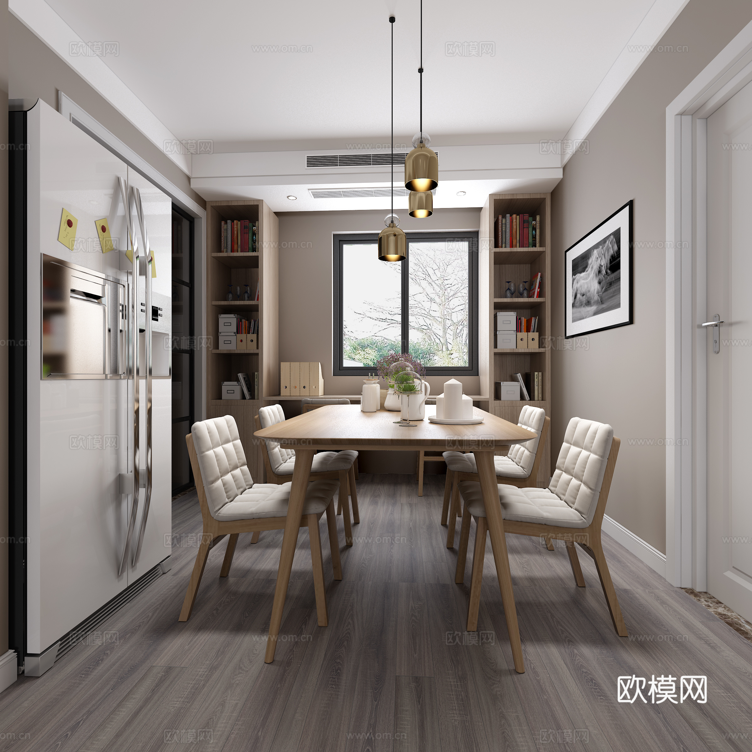 北欧客餐厅 鞋柜 沙发茶几 餐桌椅 挂画 物件摆件 吊灯3d模型