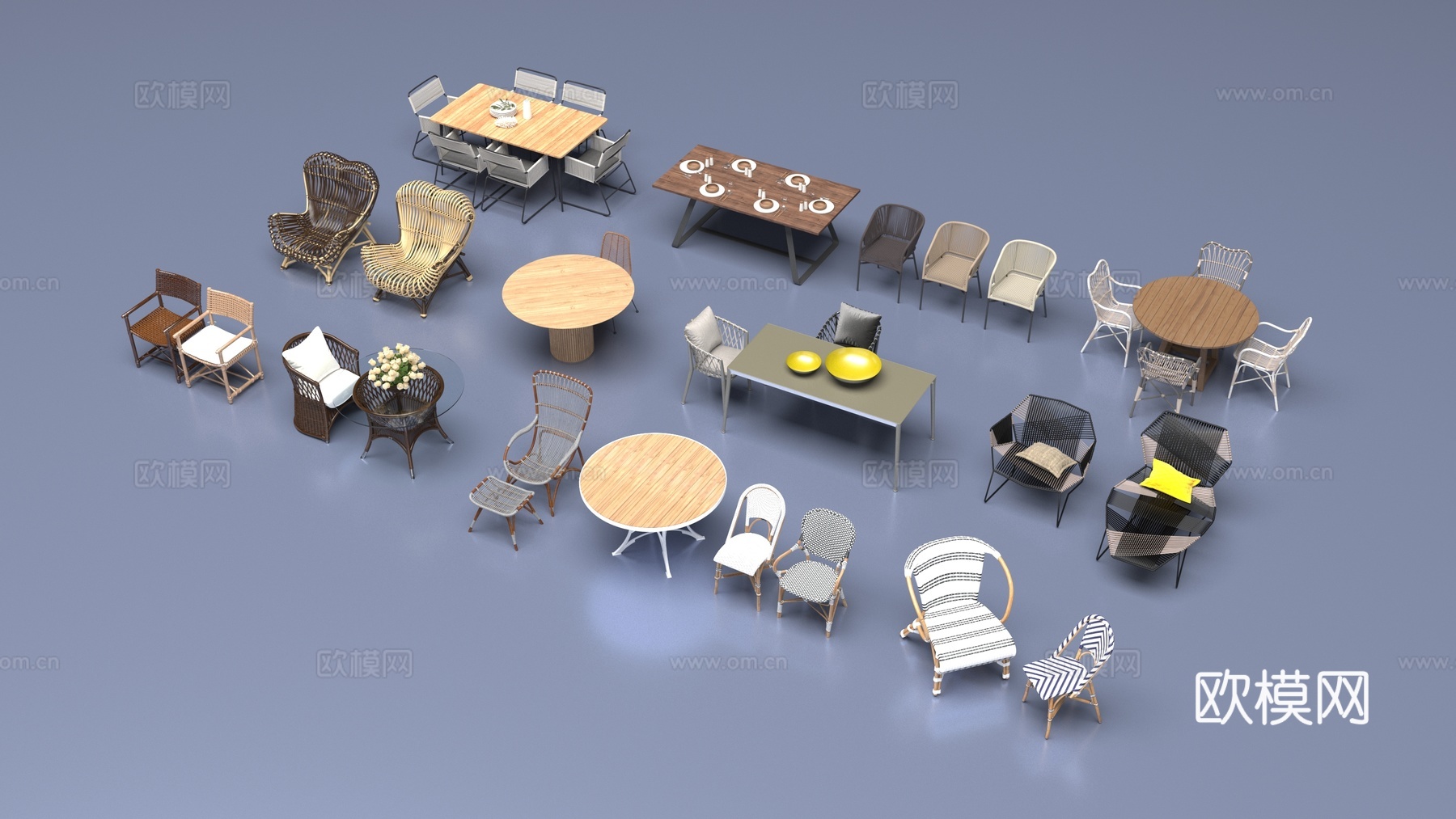 餐桌藤椅组合3d模型