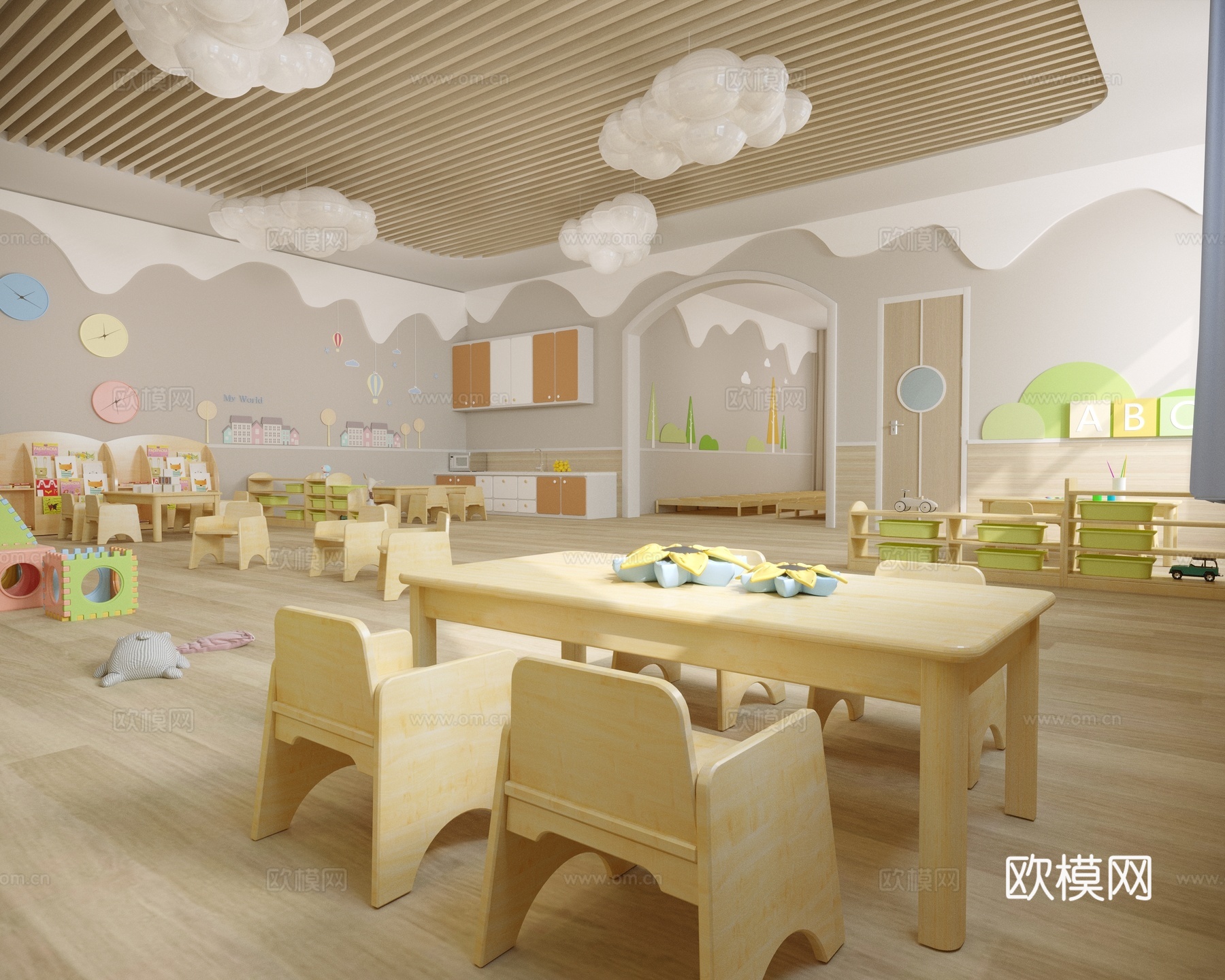早教，幼儿园，儿童课室，儿童课堂，教培3d模型