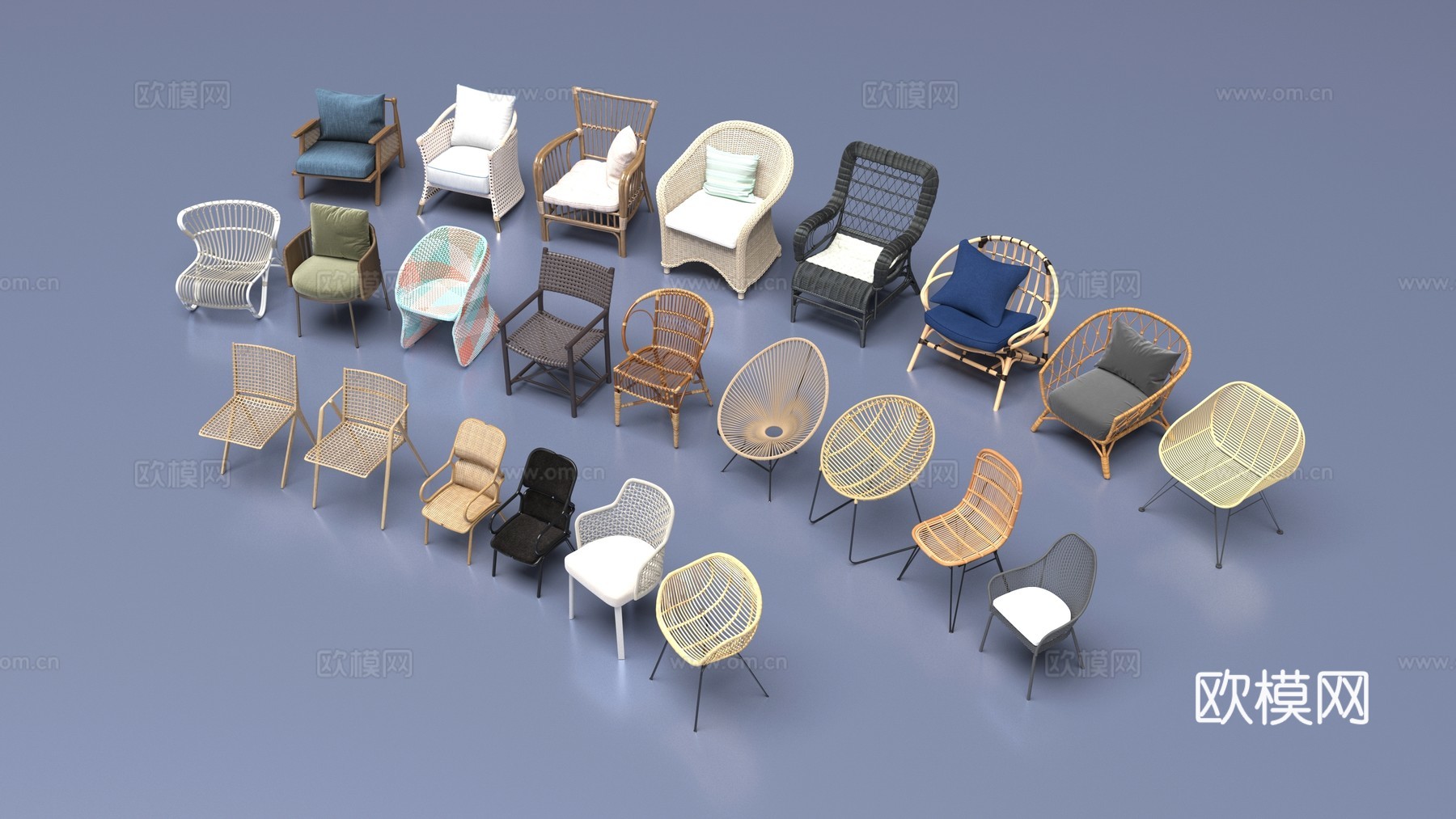 藤椅座椅组合3d模型