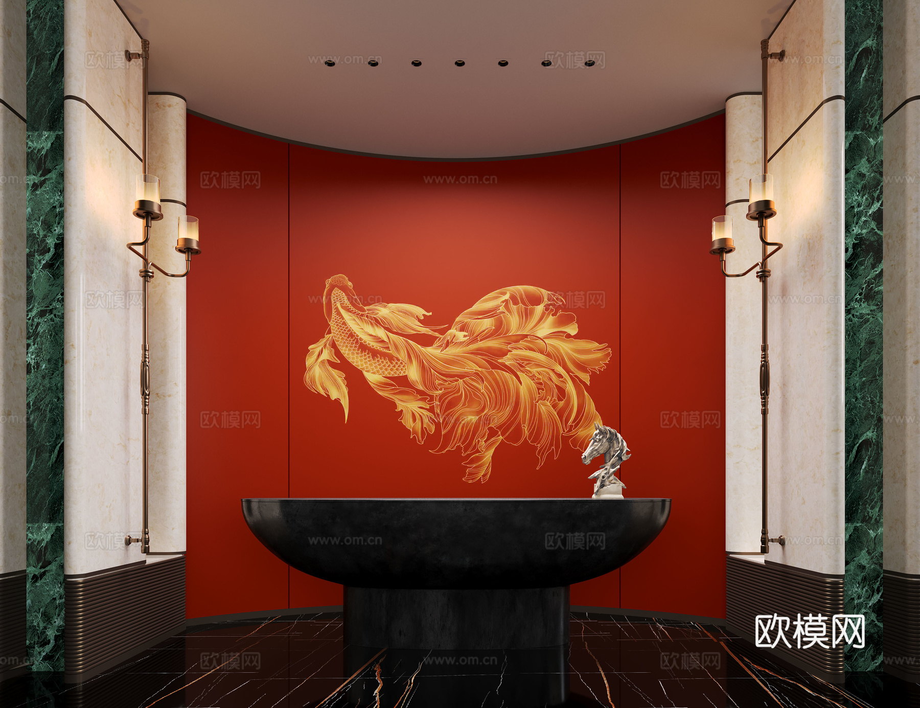 现代大厅前台 接待台 金属背景墙 酒店大厅 会所大厅3d模型