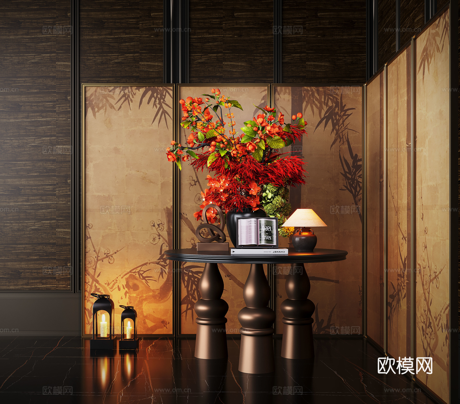 现代端景台 花艺盆栽 玄关台 花艺摆台 屏风隔断3d模型