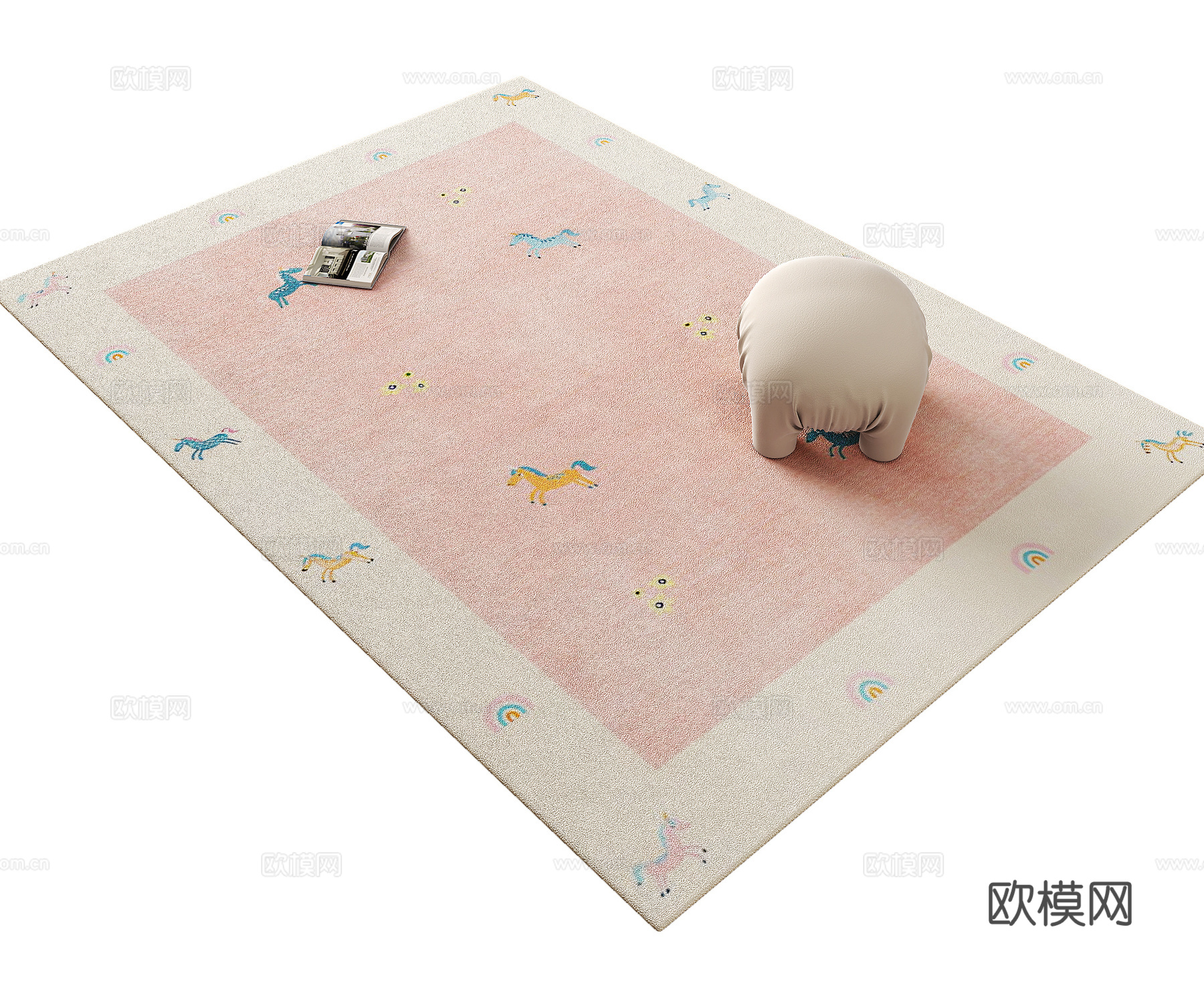 女孩房粉色地毯  儿童房地毯3d模型