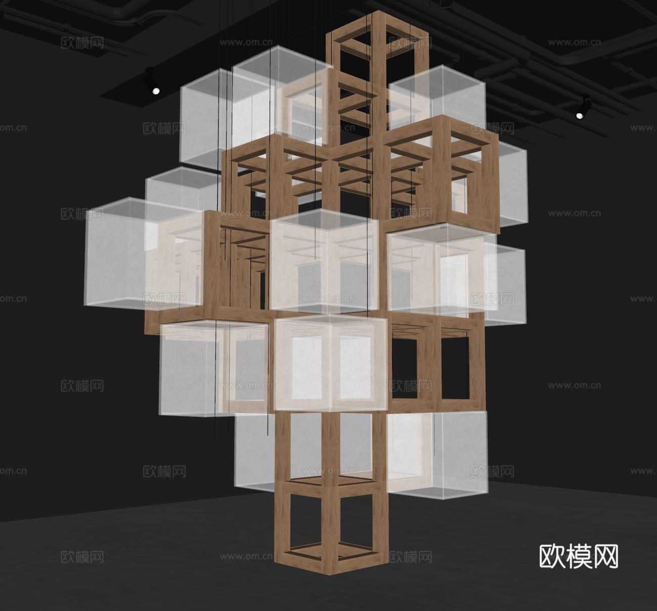 现代玻璃艺术装置 景观装置 玻璃装置 装饰吊件su模型