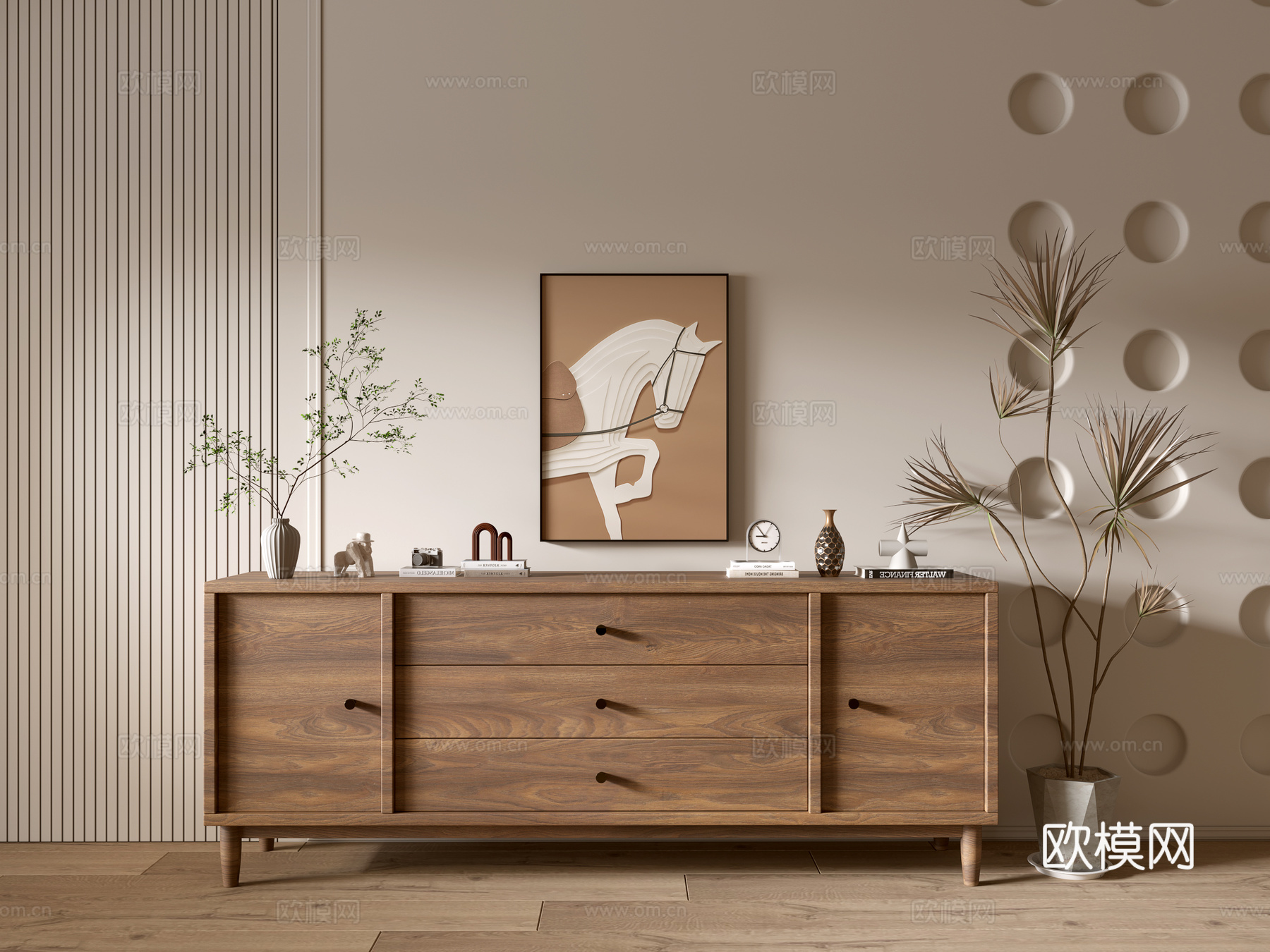 现代木纹柜 ins风极简风柜子  整体柜 餐边柜 阳台柜 储3d模型下载