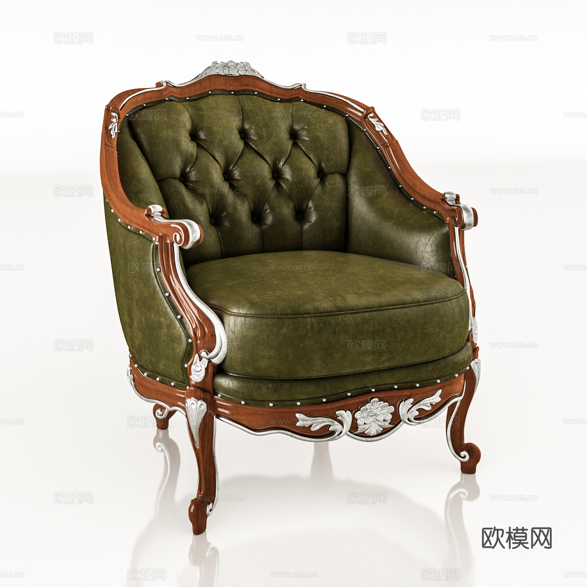 北欧单人沙发 皮革沙发 休闲沙发 雕花沙发3d模型