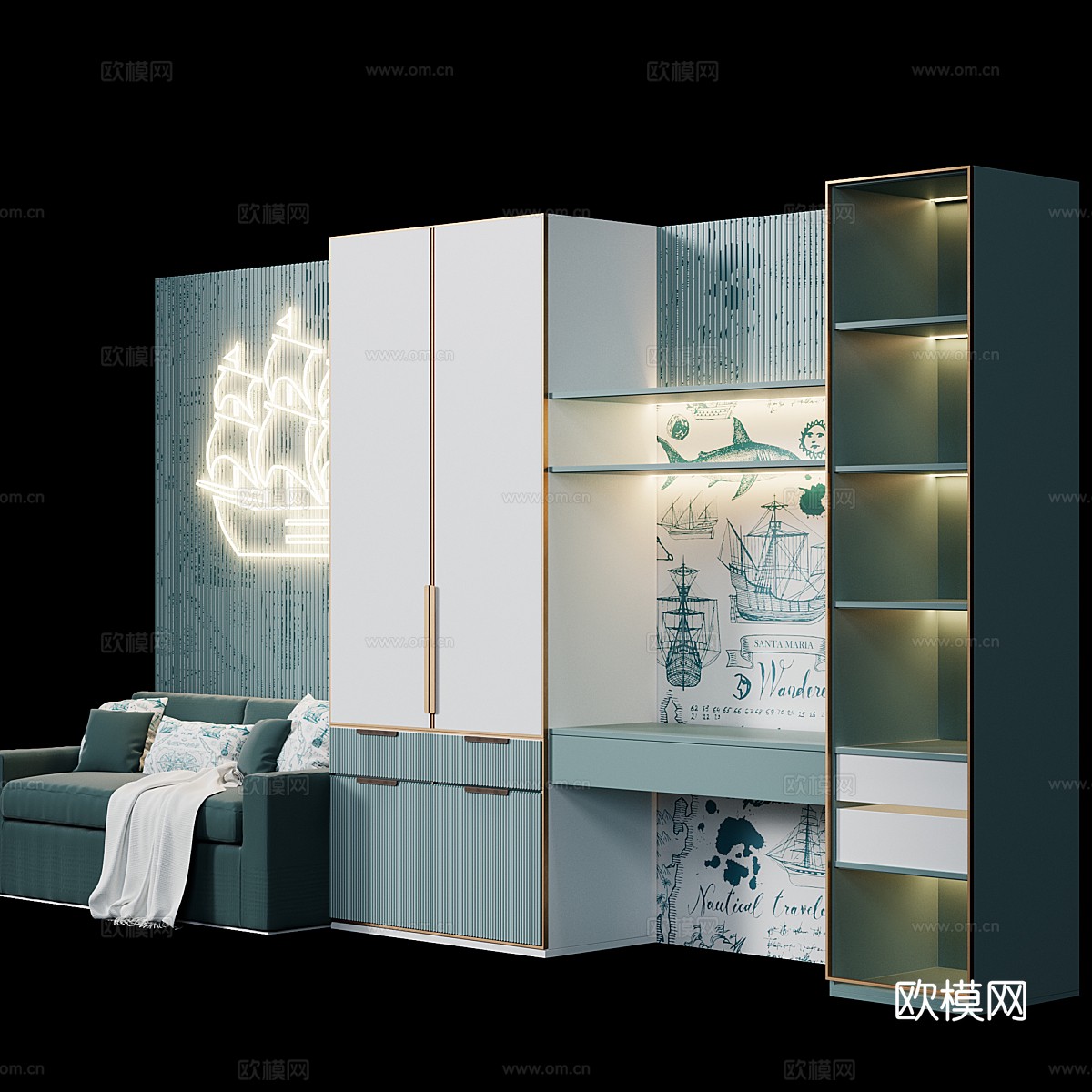 现代北欧儿童房书柜3d模型