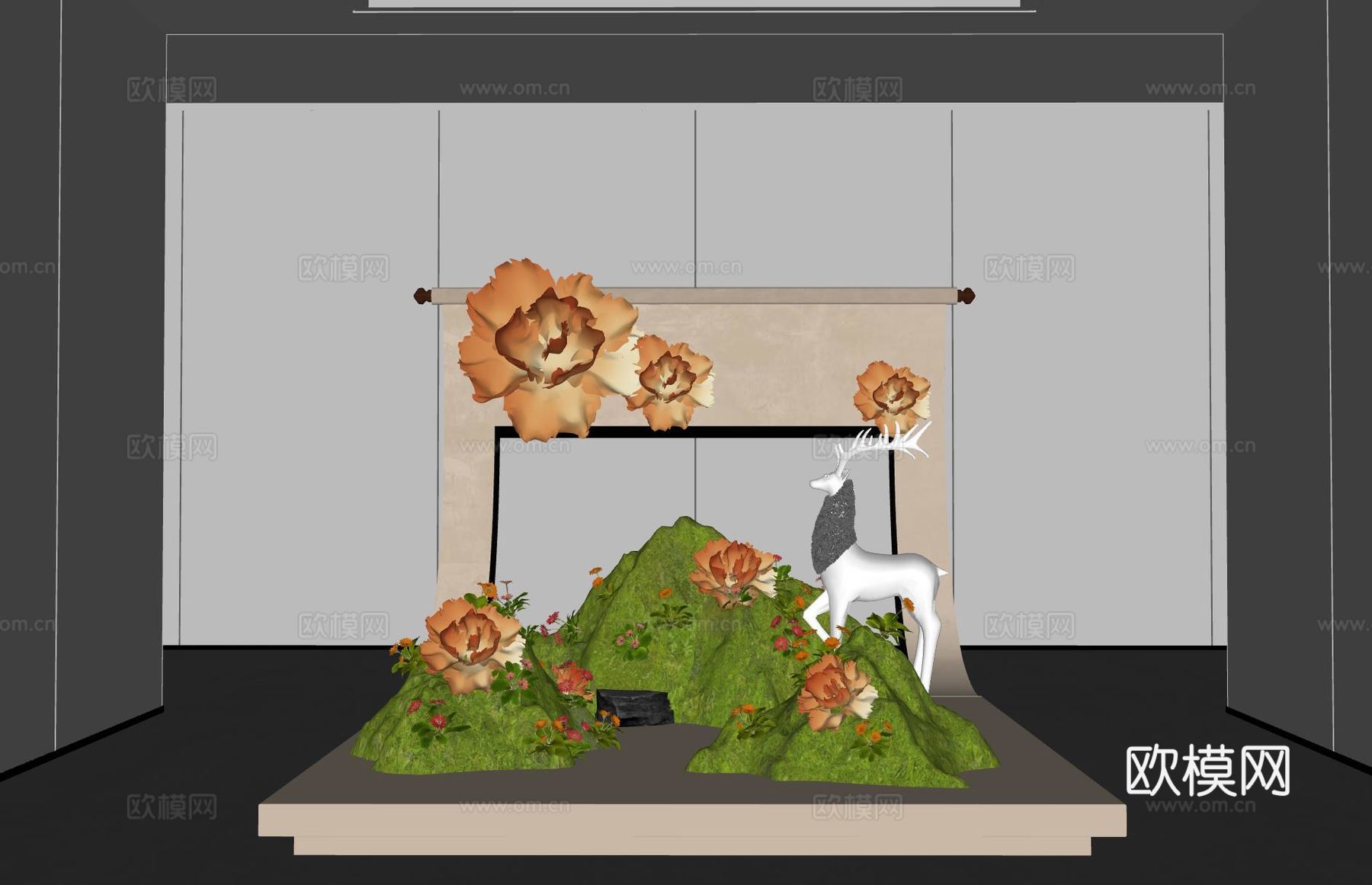 现代室内景观造景 苔藓景观 景观小品 景观装置su模型