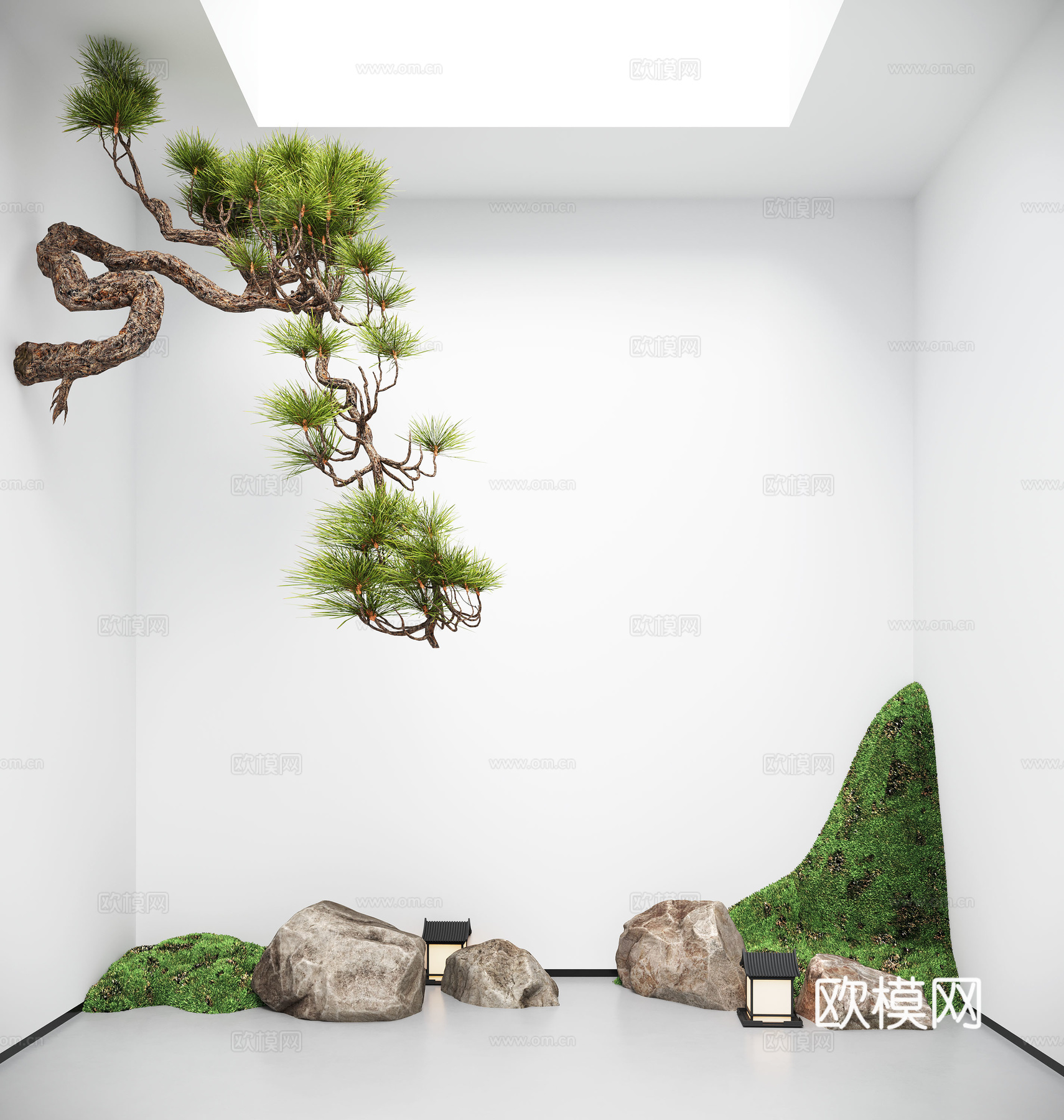 禅意天井景观 景观石 松树 室内景观 景观造景3d模型