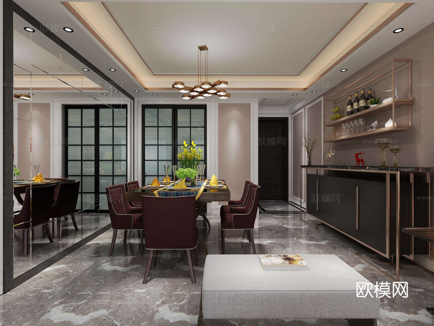 后现代客厅餐厅3d模型
