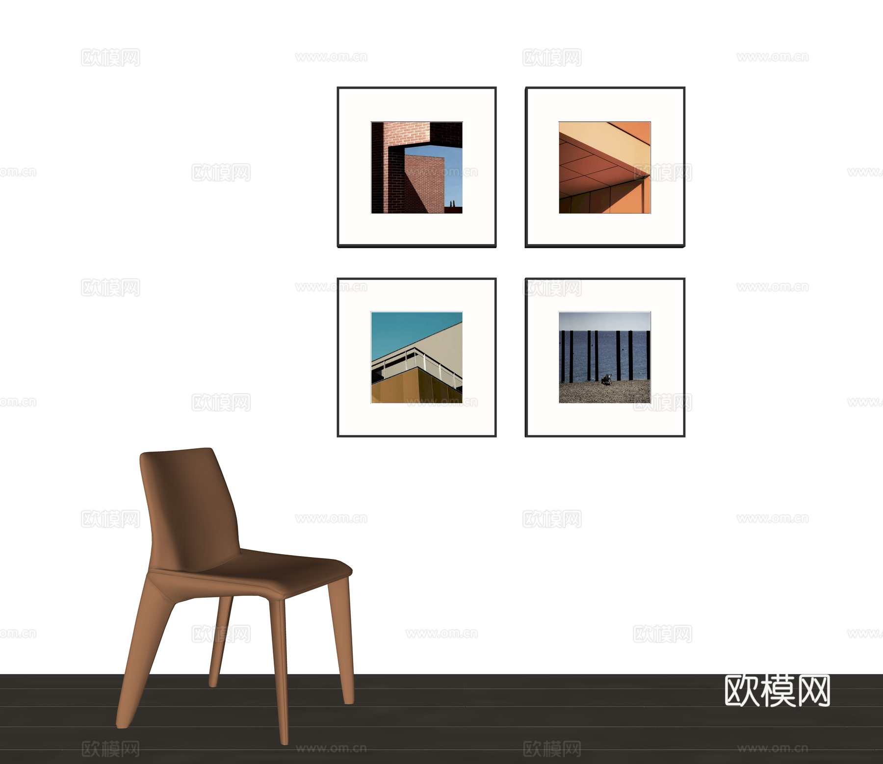 现代组合挂画su模型