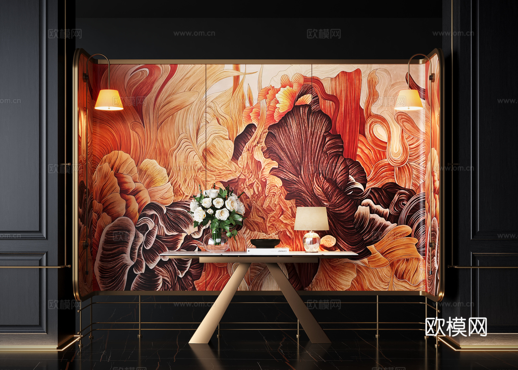 现代端景台 花艺盆栽 玄关台 花艺摆台 屏风隔断3d模型