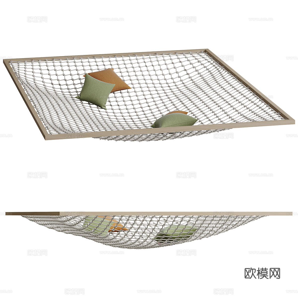 现代奶油风吊床 吊床挂网3d模型
