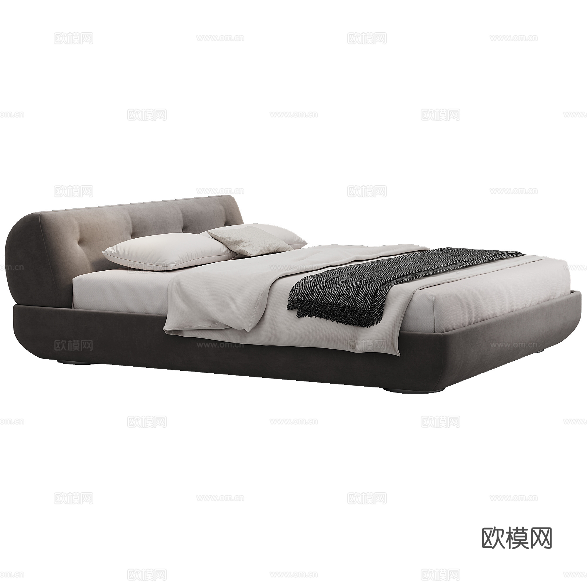 现代 卧室 布艺 双人床 床品 抱枕 床垫3d模型