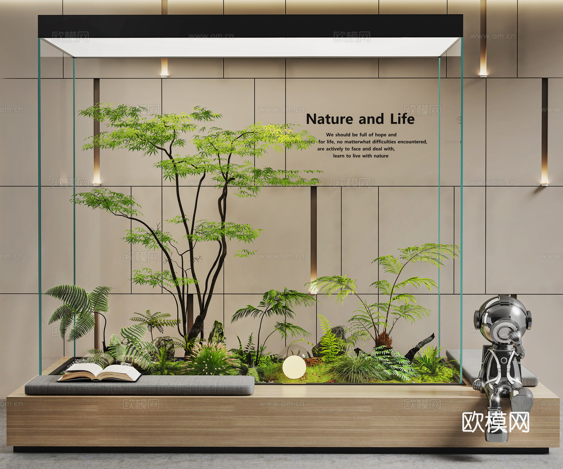 现代室内景观 景观造景 植物卡座休息区 植物造景 庭院景观3d模型