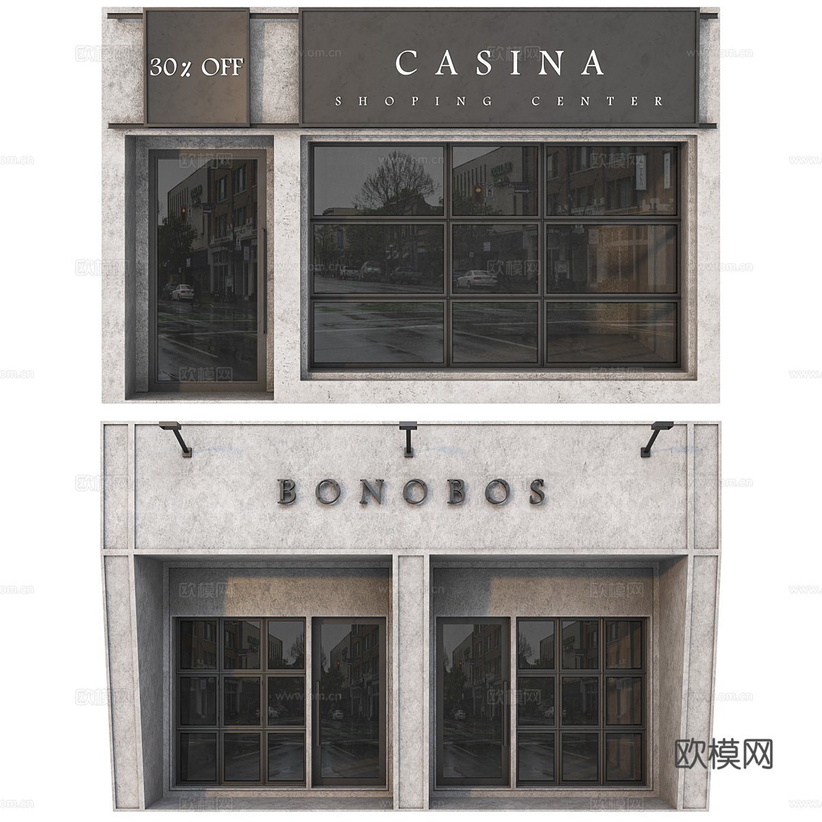 现代工业风专卖店建筑外观3d模型