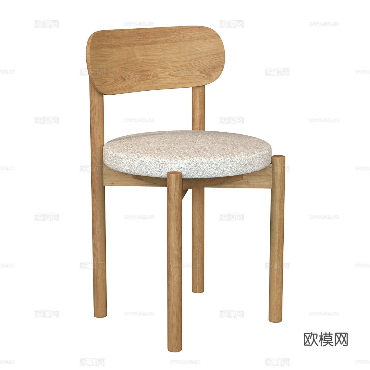 新中式原木风木质单椅3d模型