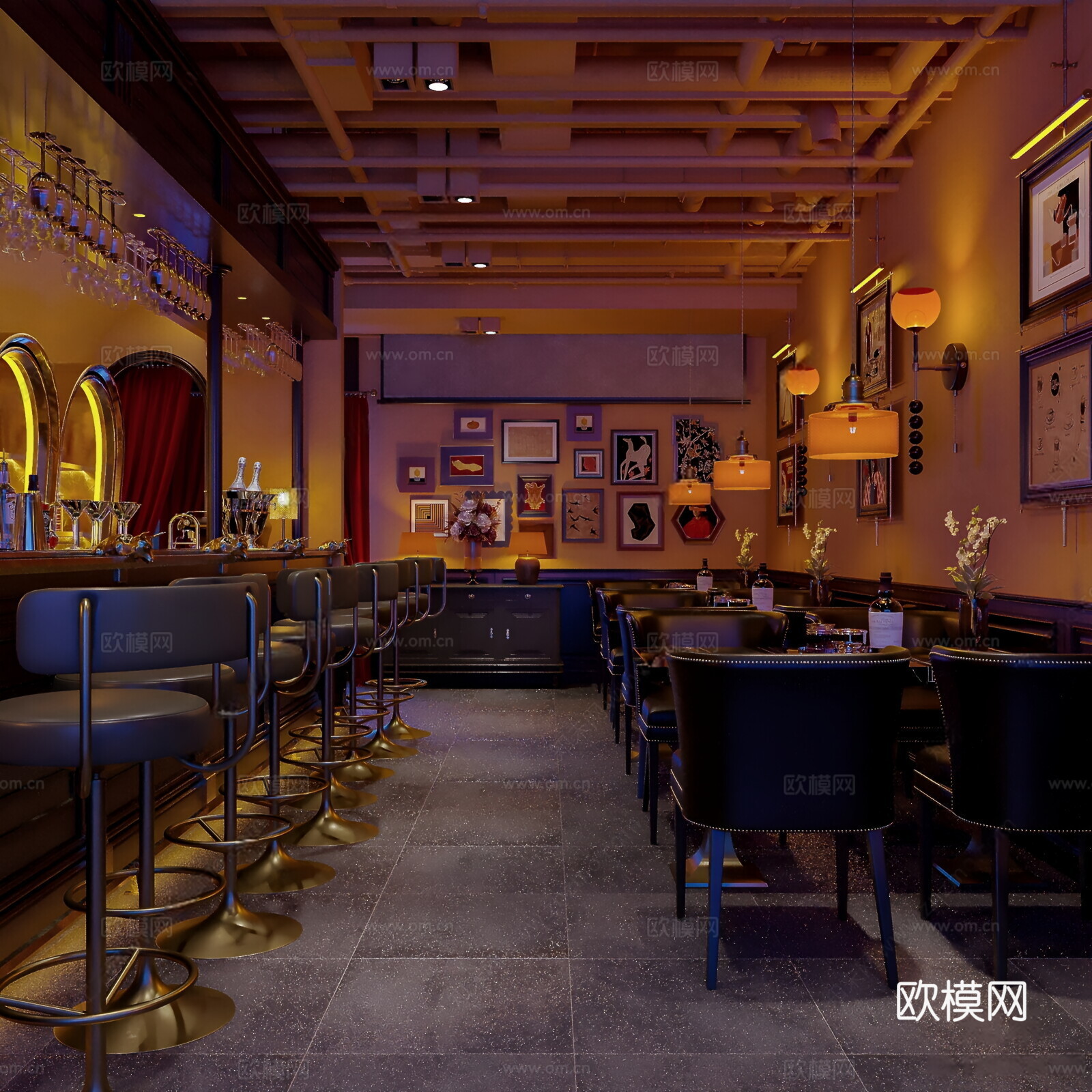 复古中古酒馆 复古酒吧咖啡吧3d模型