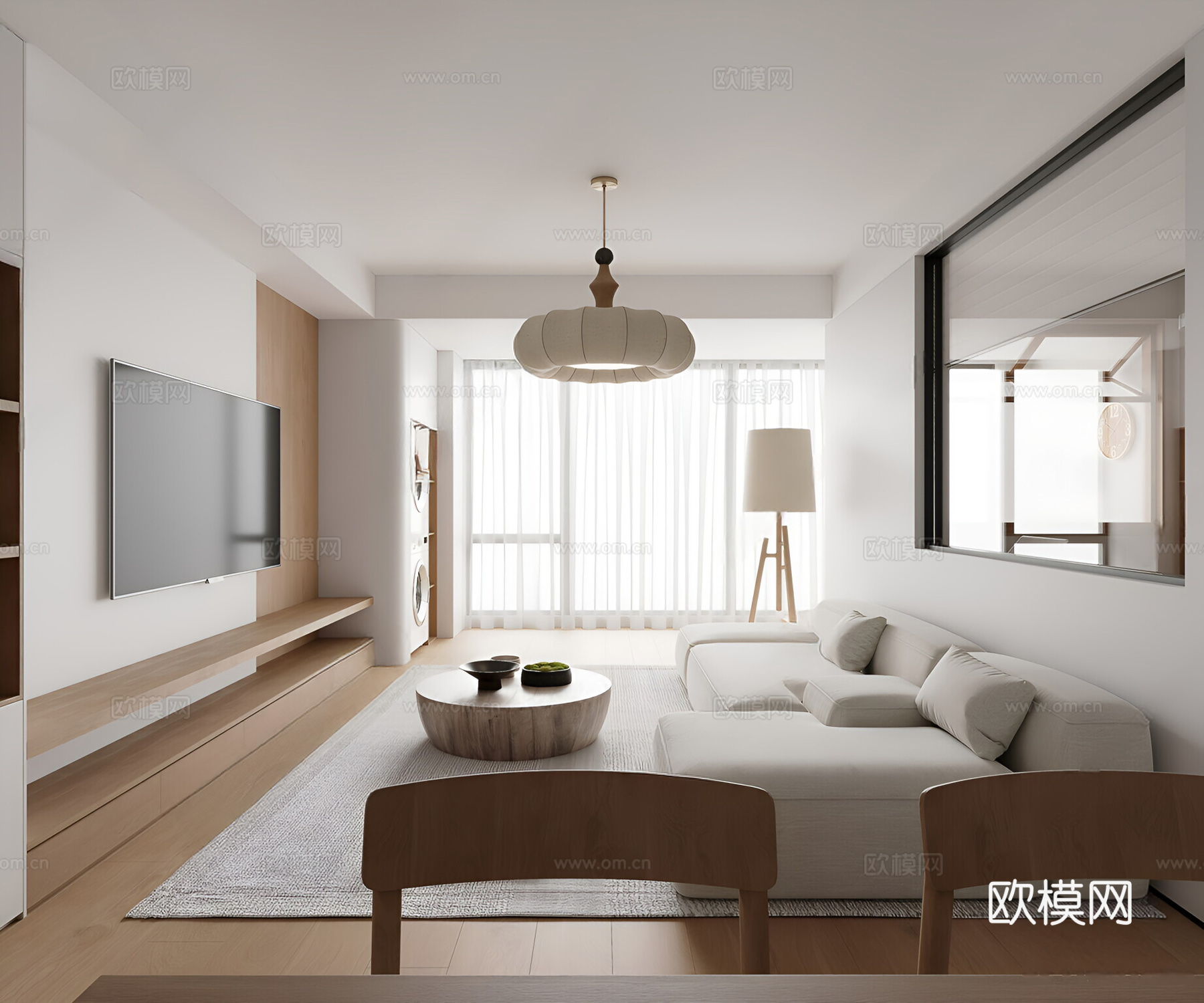 原木家居客厅 横厅 客厅吊灯3d模型