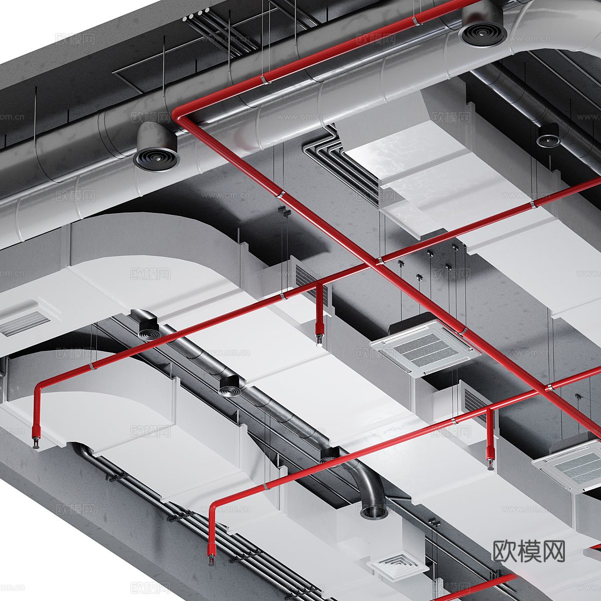 现代意式空调通风管道3d模型