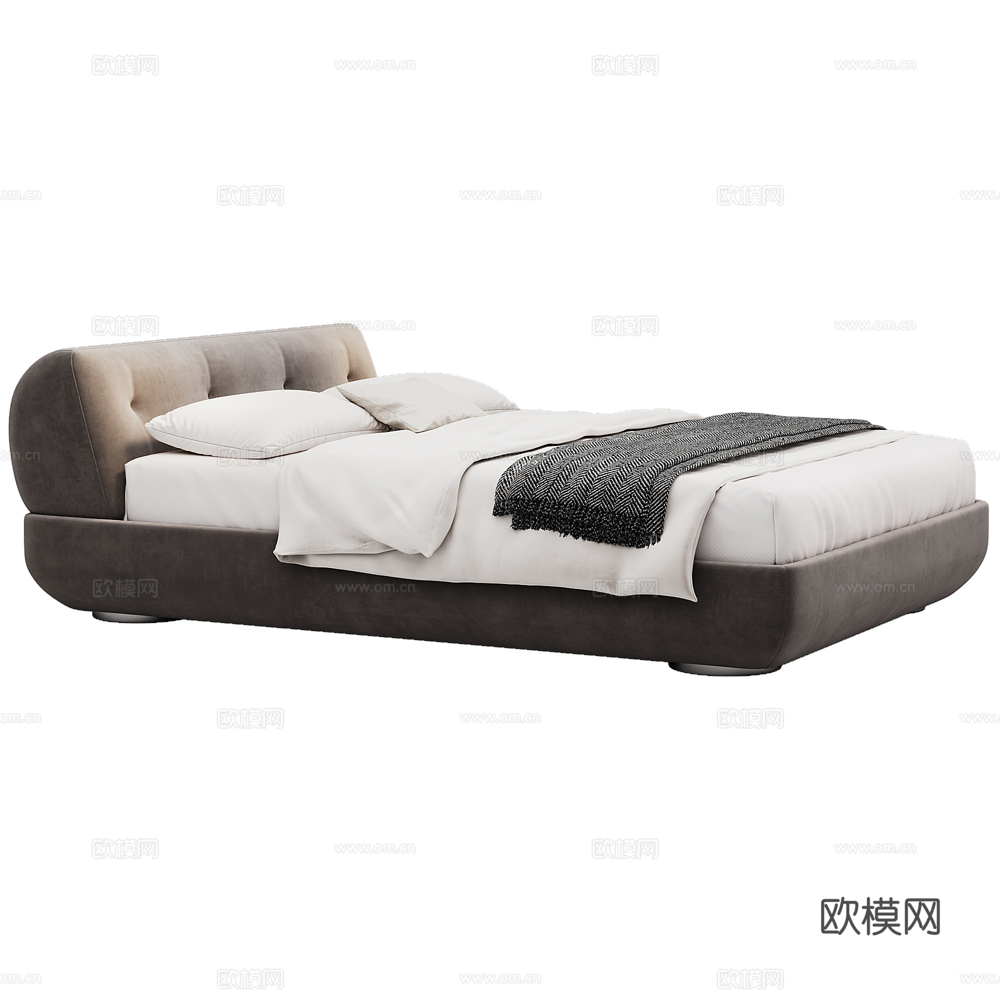 Minott 现代 卧室 布艺 单人床 床品 抱枕 床垫3d模型
