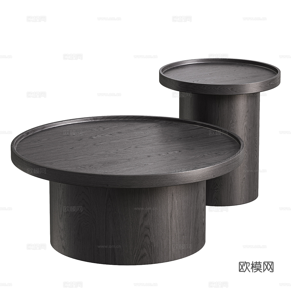 现代意式实木圆茶几组合3d模型