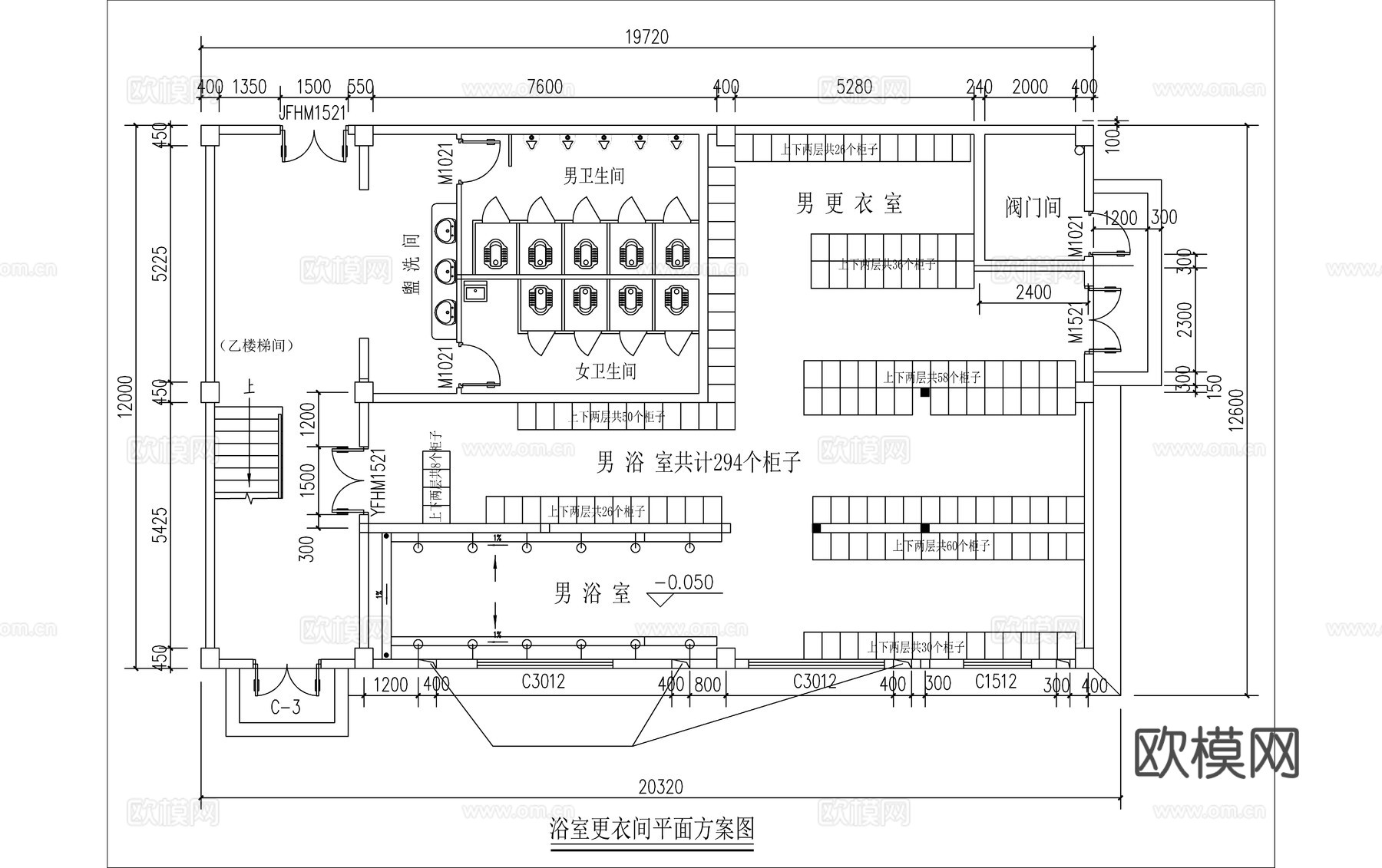 浴室更衣间平面方案图cad施工图cad施工图
