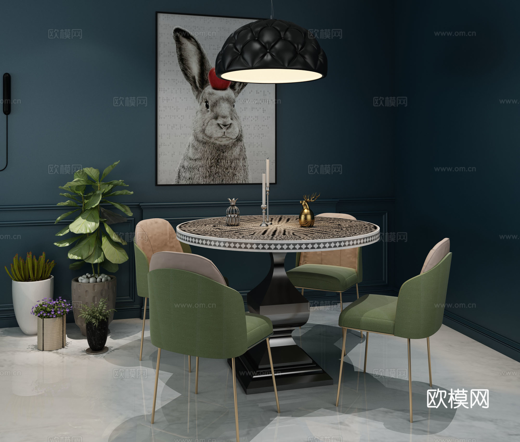 北欧风格客餐厅 沙发 餐桌3d模型