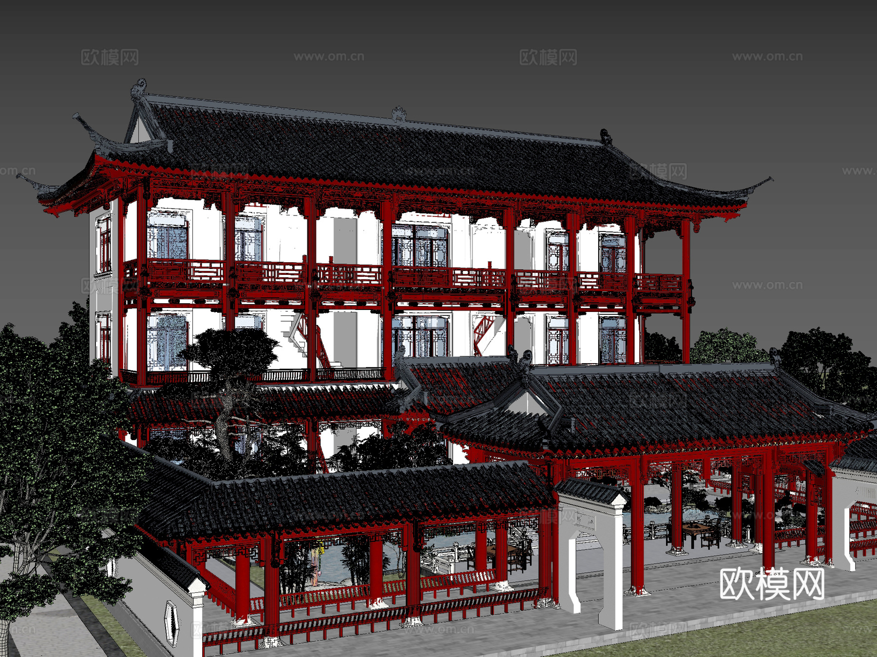 古建 园林 中式建筑 民宿 小镇 祠堂 斗拱3d模型