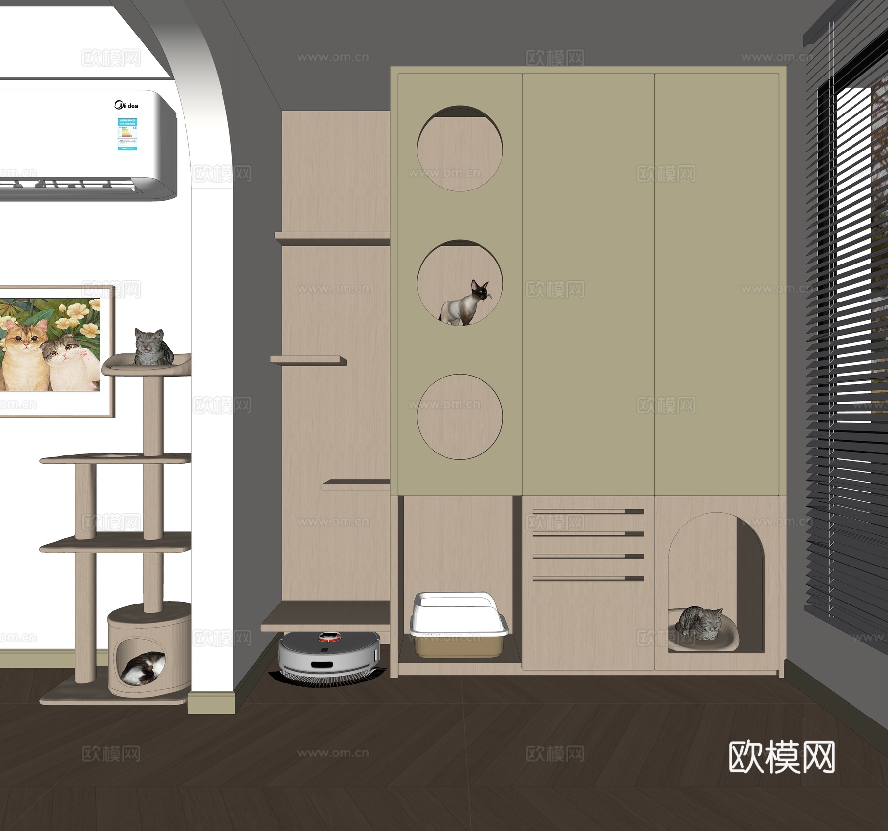 现代猫窝 猫爬架su模型