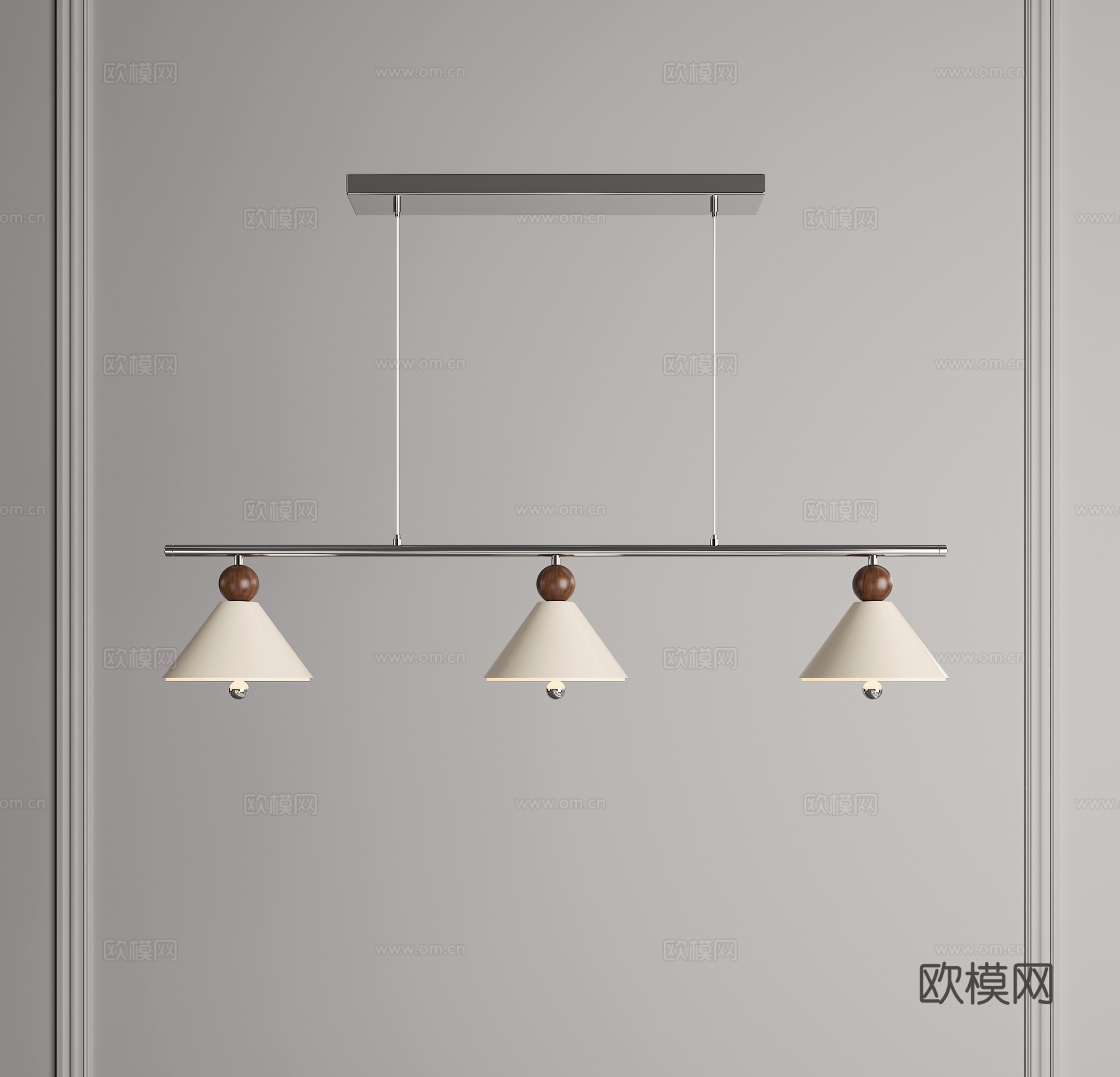 奶油风吊灯 中古吊灯 三头吊灯 多头吊灯 餐厅吊灯 长条吊灯3d模型