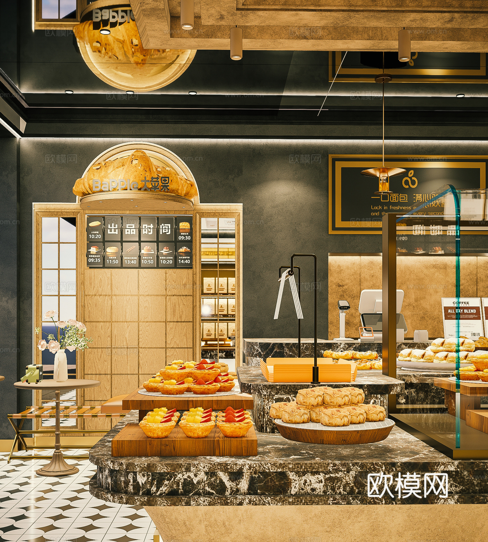 复古法式甜品店 面包店 奶茶店su模型