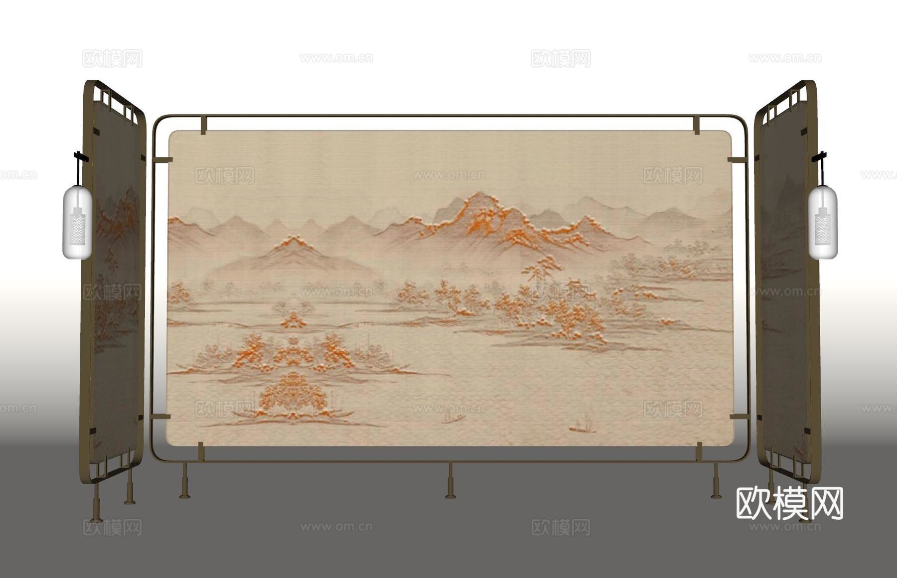 现代屏风隔断 意式屏风 金属屏风su模型