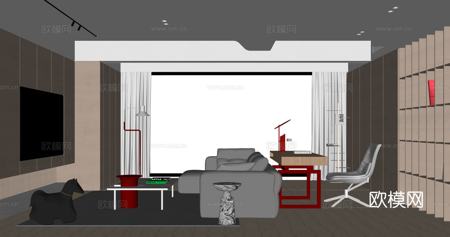现代原木风客厅su模型