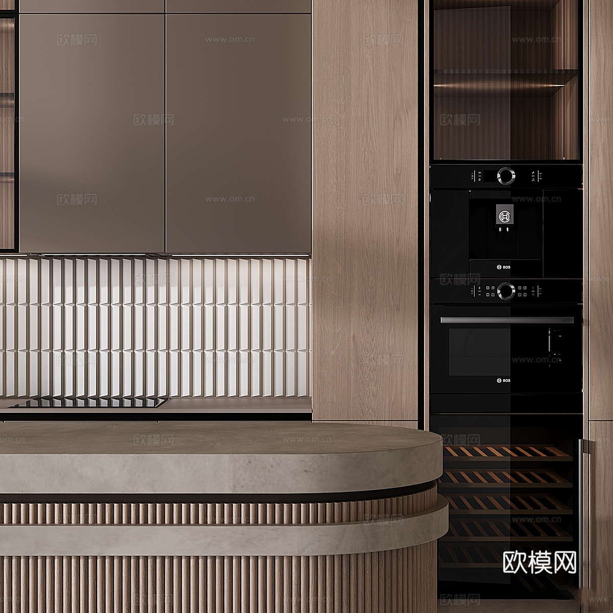 现代意式实木橱柜3d模型