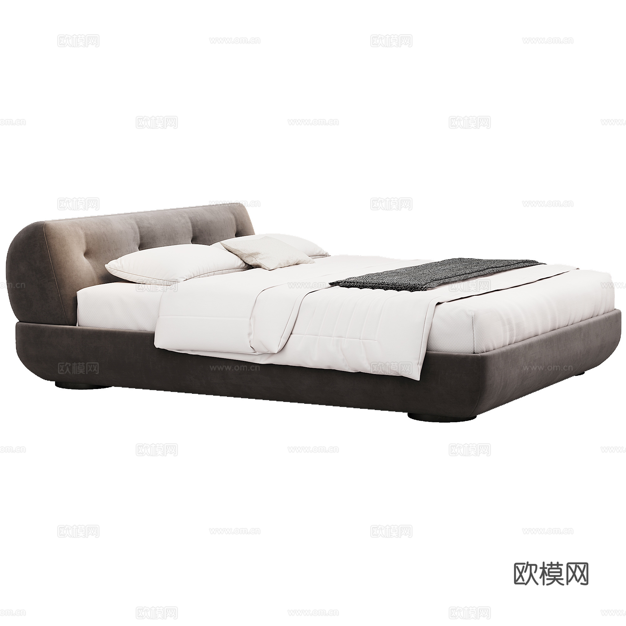 现代 卧室 布艺 双人床 床品 抱枕 床垫3d模型