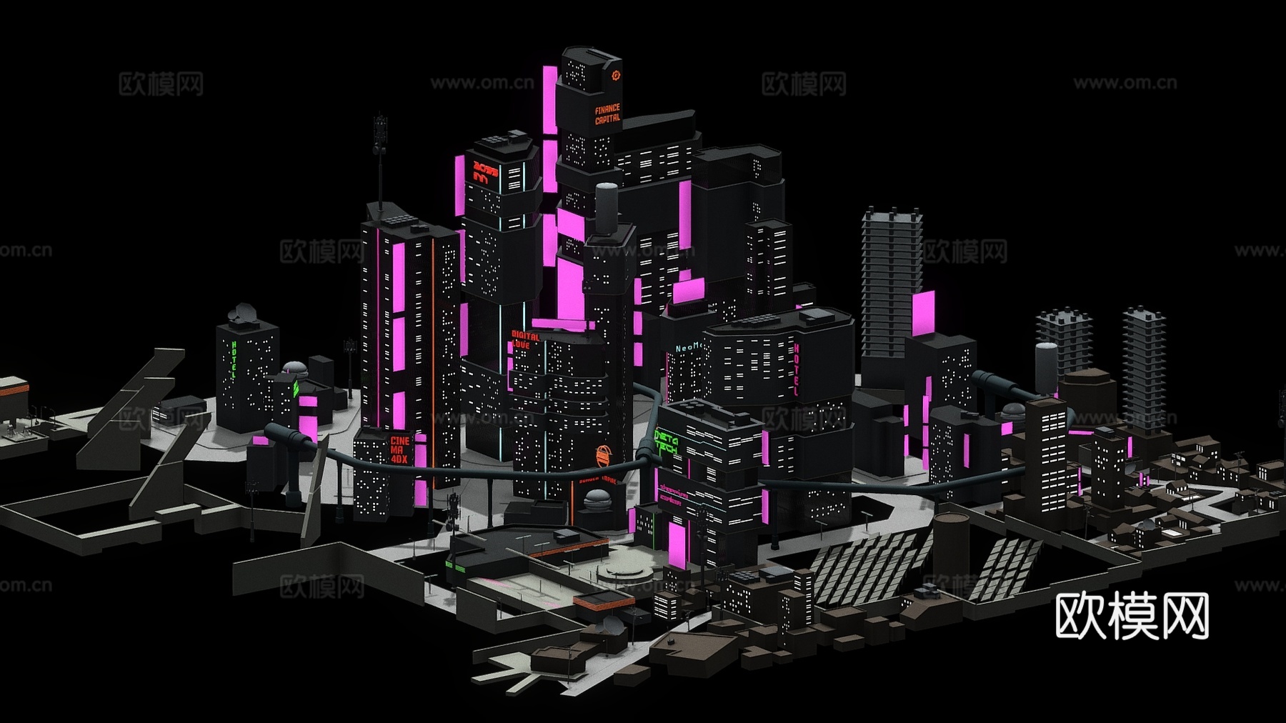 现代鸟瞰规划 未来城市 鸟瞰规划 科幻城市 赛博朋克su模型