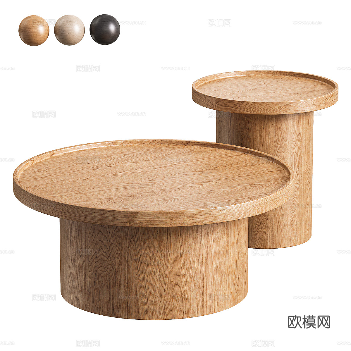 现代意式实木圆茶几组合3d模型