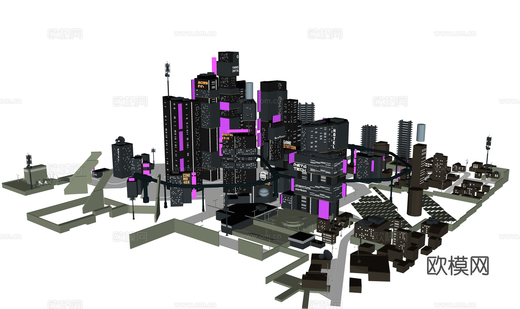 现代鸟瞰规划 未来城市 鸟瞰规划 科幻城市 赛博朋克3d模型