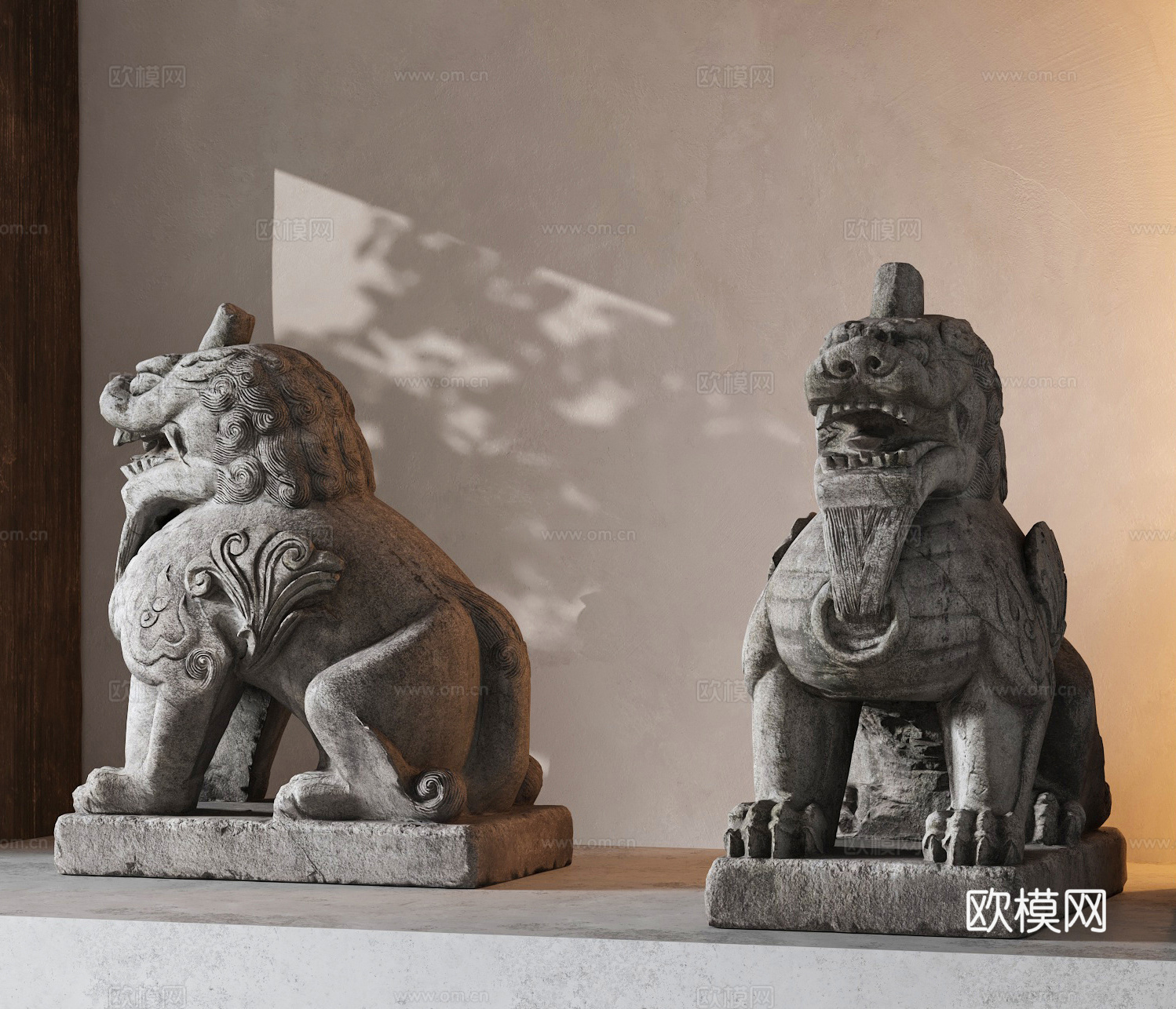 中式石雕 复古瑞兽案头摆件 古玩石雕 唐狮 迎门石狮3d模型