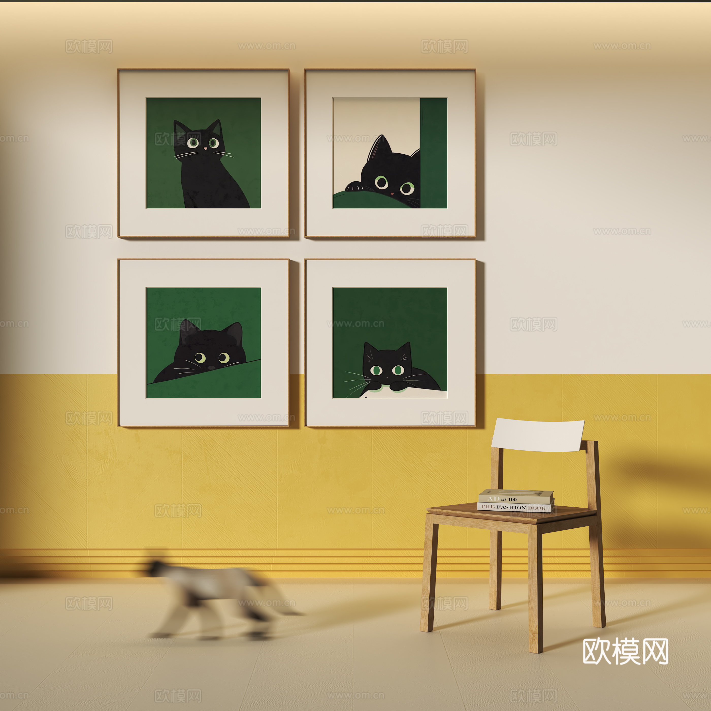 现代动物装饰挂画组合su模型