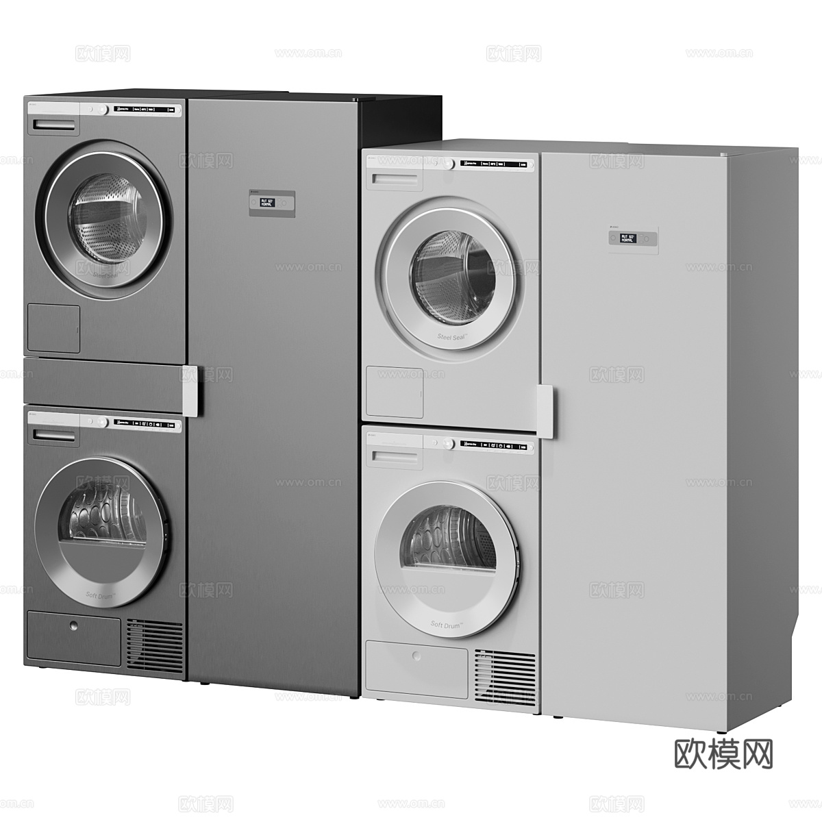 现代意式极简 Asko 洗衣机 烘干机 烘干柜3d模型