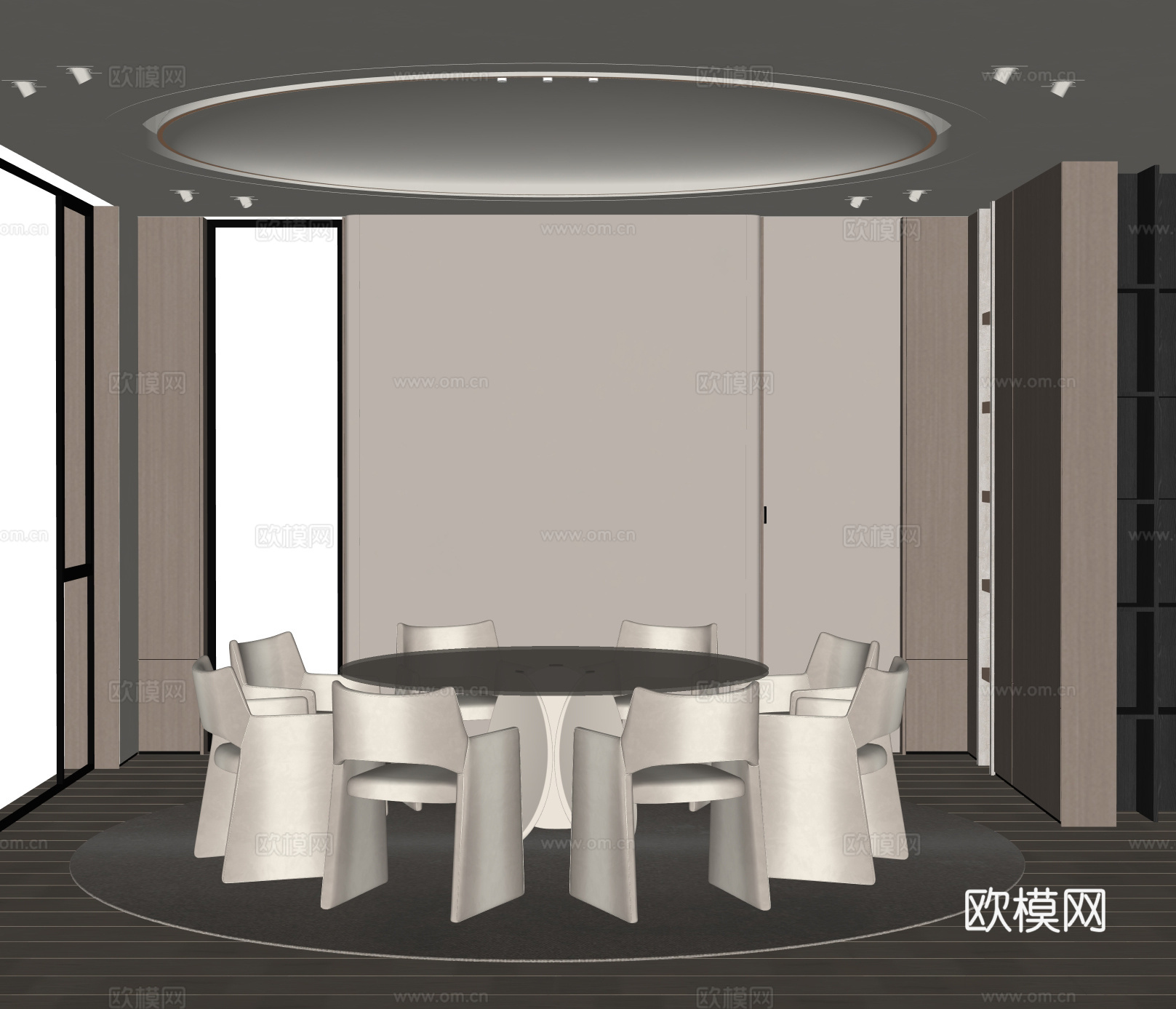现代奶油风餐厅su模型