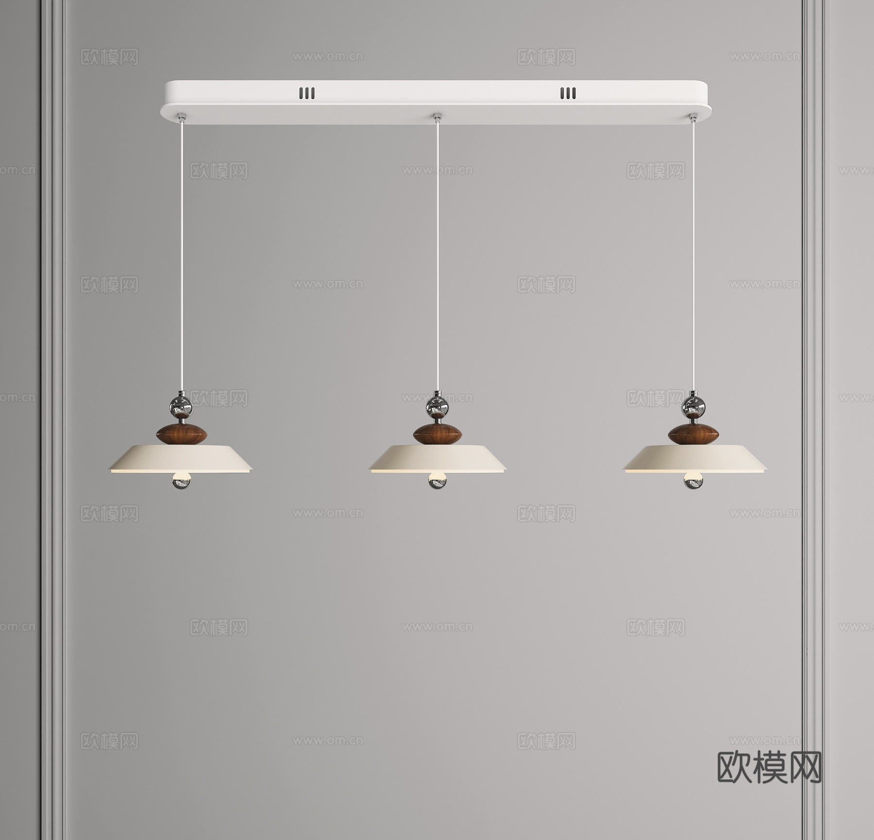 奶油风吊灯 中古吊灯 三头吊灯 多头吊灯 餐厅吊灯 长条吊灯3d模型