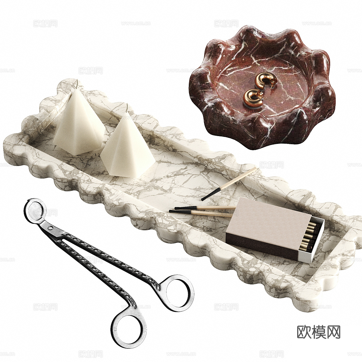 新中式中古风饰品摆件组合3d模型