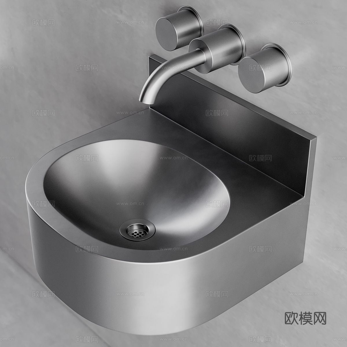 现代意式极简不锈钢洗手盆3d模型