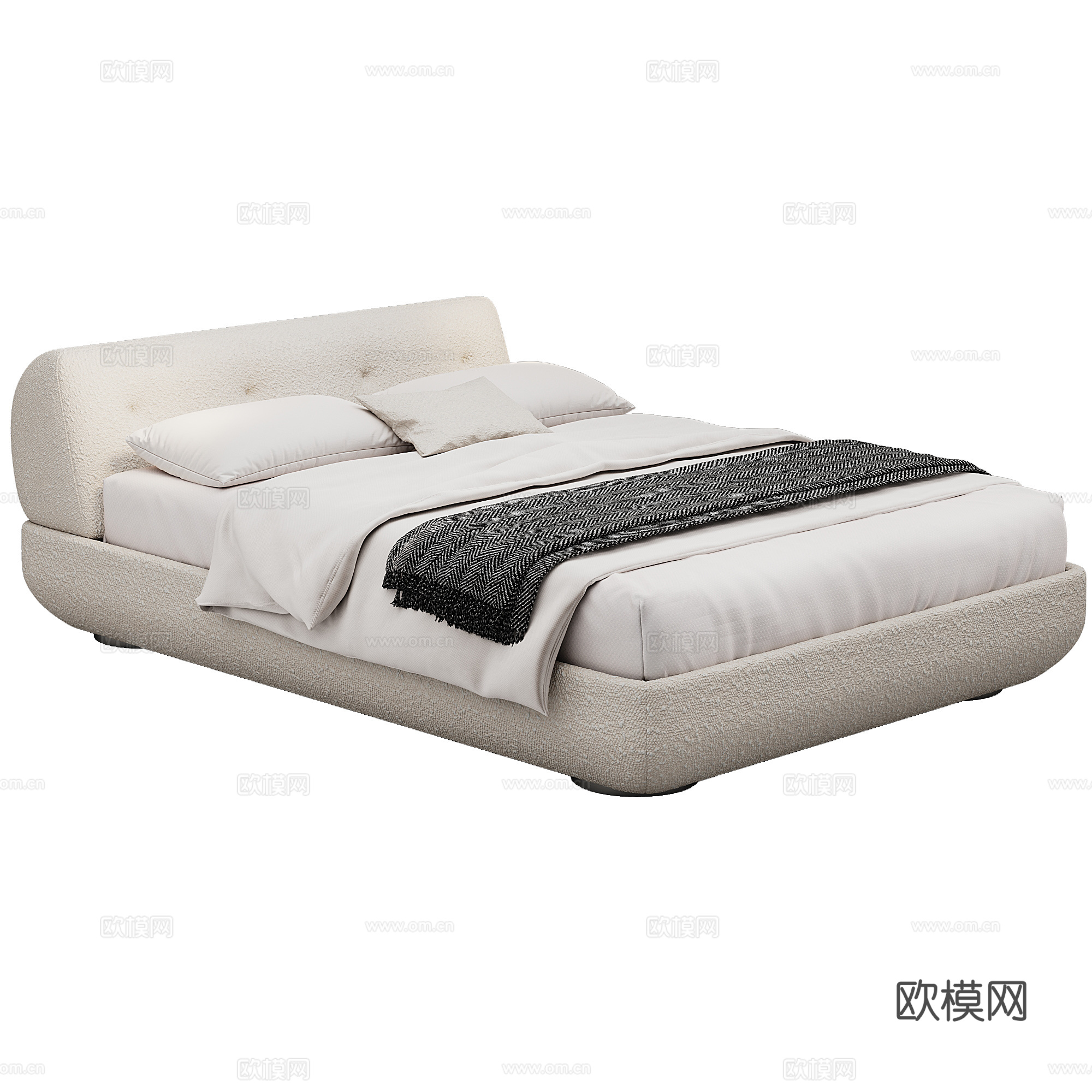 Minott 现代 卧室 布艺 单人床 床品 抱枕 床垫3d模型